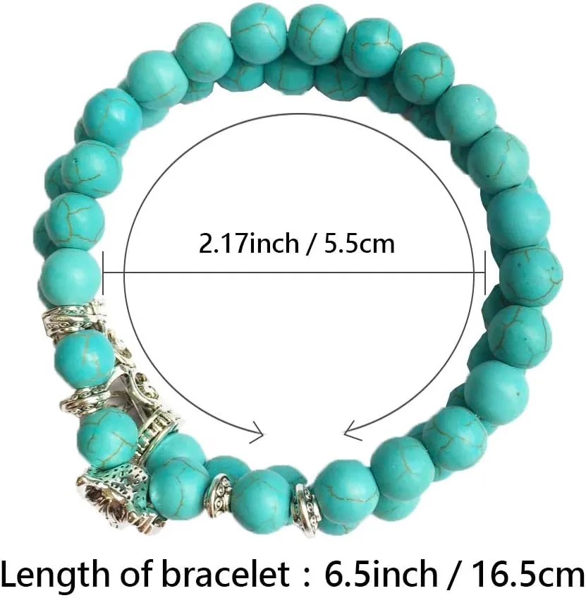 Stackable Pawprint Panther Buddha Skull Dragon Bracelets for Women Mens Elastic Turquoise Beaded Stretch Bracelets Jewelry