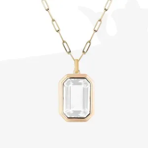 Stainless Steel 18 K Gold IP Solitaire White Cubic Zirconia Paper Clip Pendant Necklace 18 inch with 2inch extender