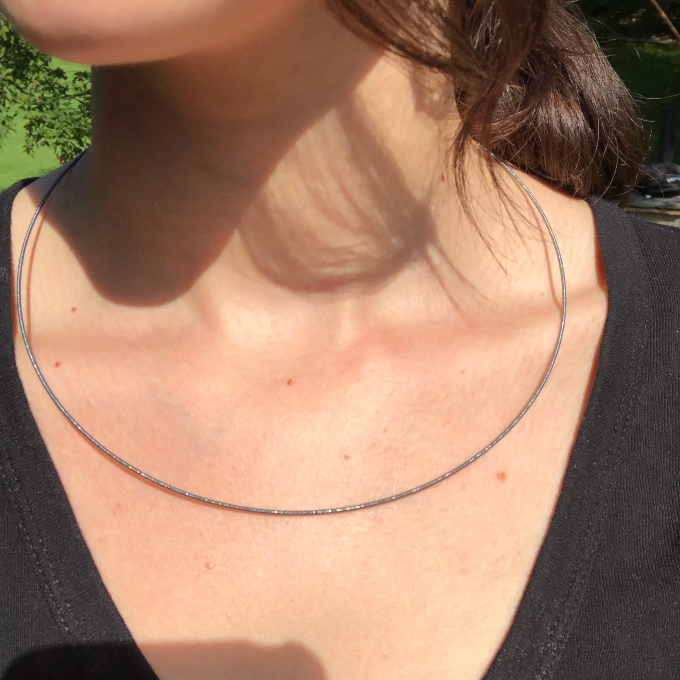 Sterling Silver Oxidized Cable Neck Wire Necklace 1.3mm