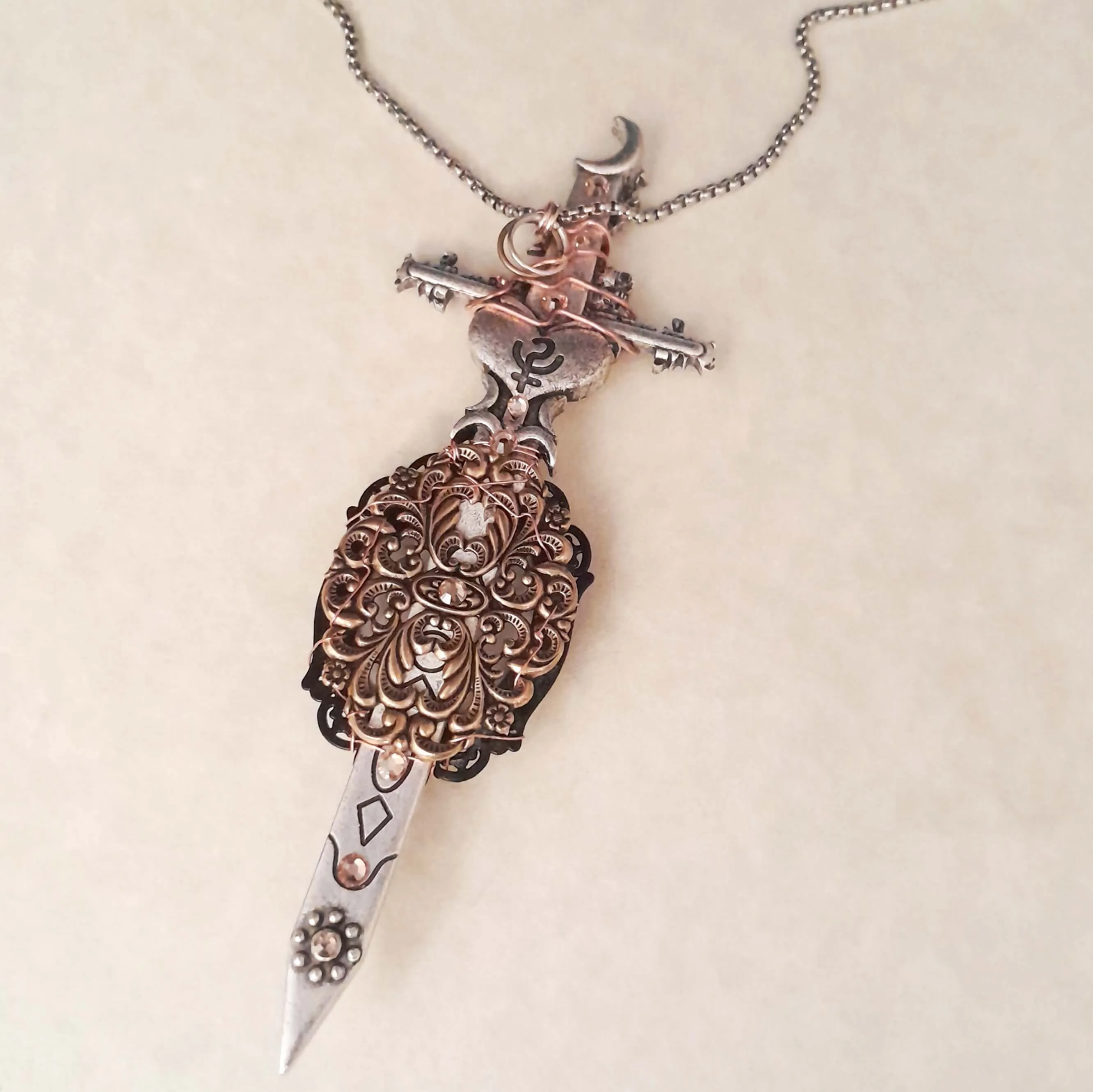 Sword & Cat Cabochon Necklace