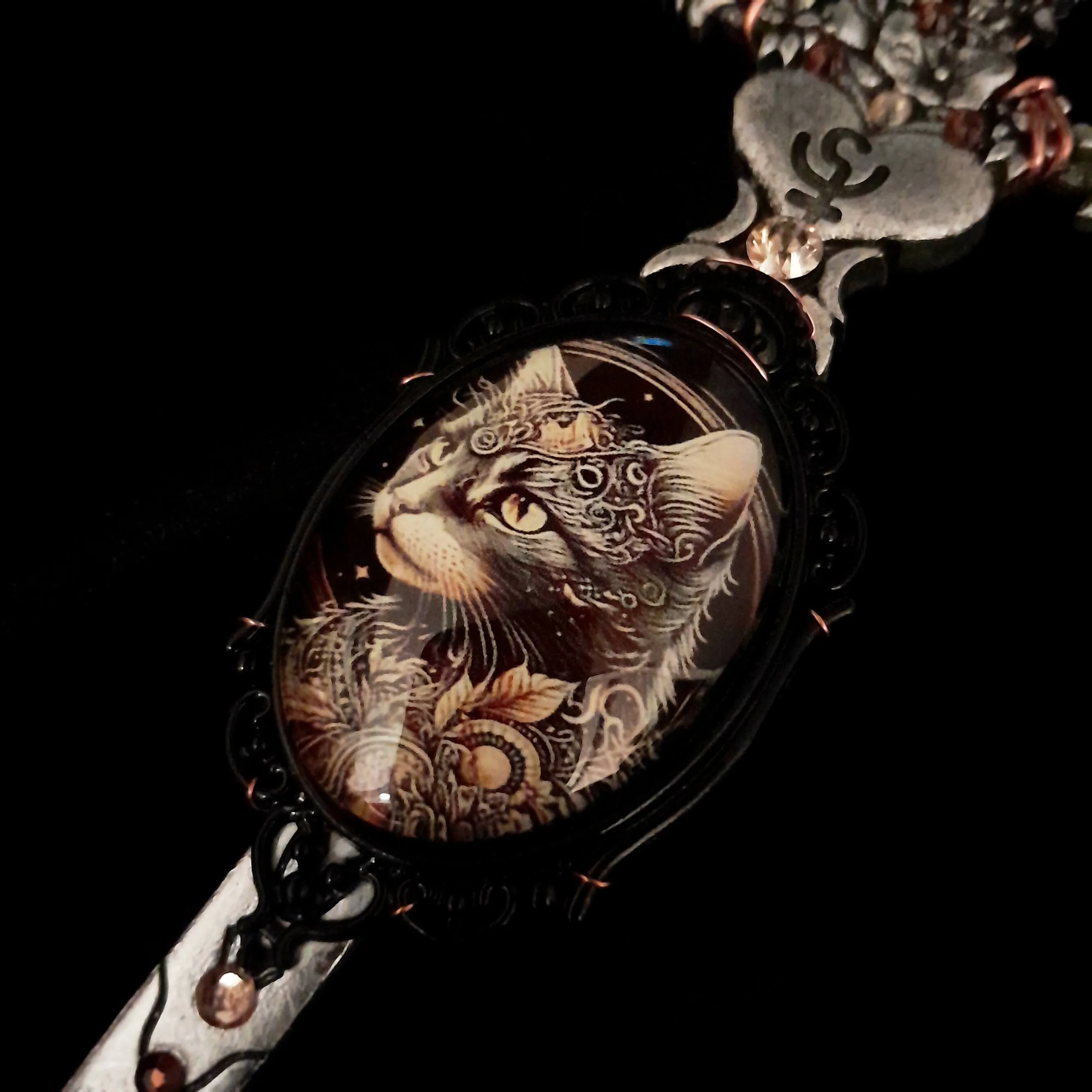 Sword & Cat Cabochon Necklace