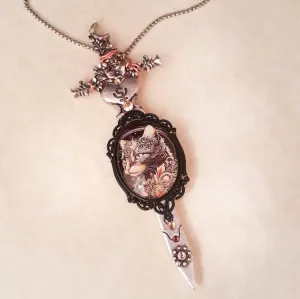Sword & Cat Cabochon Necklace
