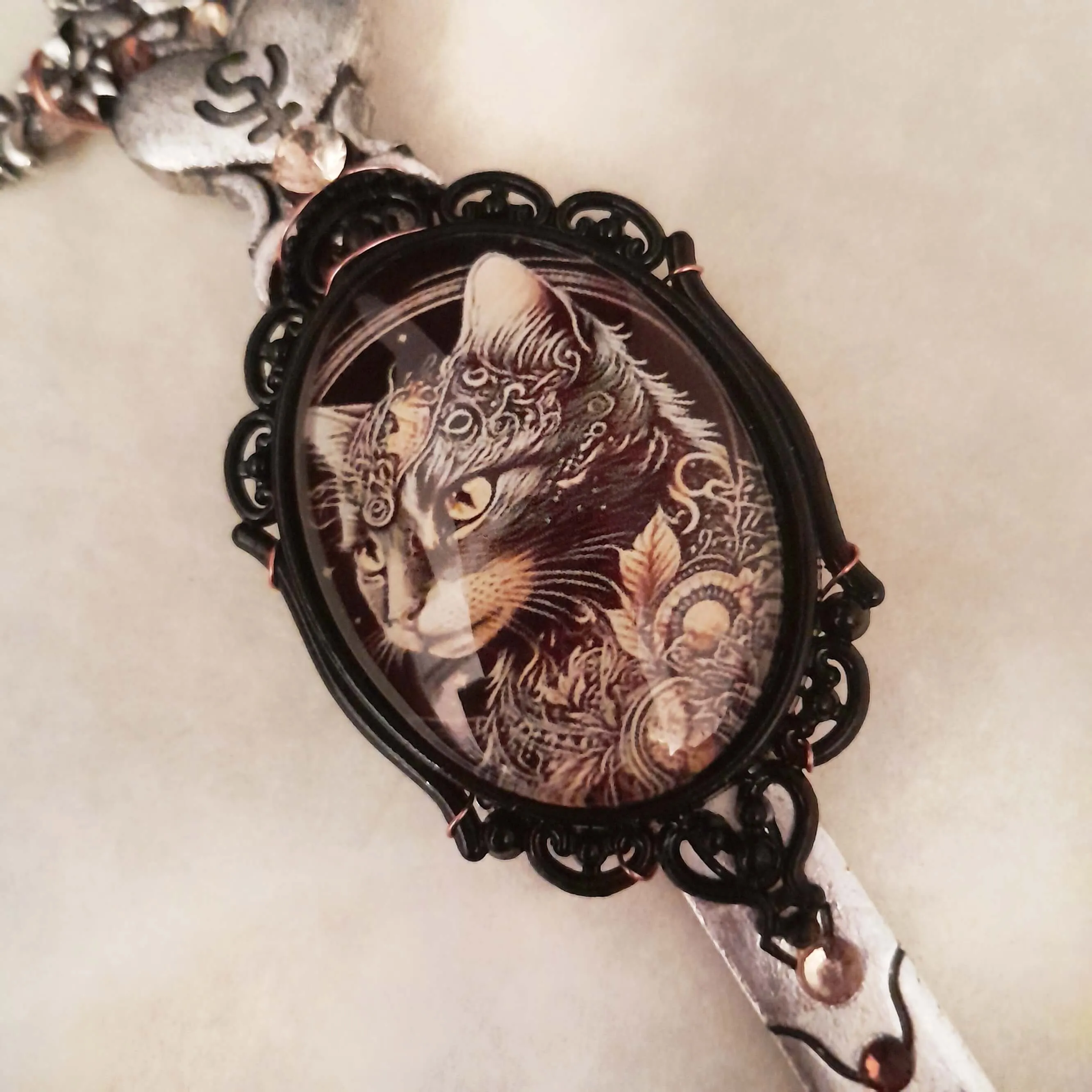 Sword & Cat Cabochon Necklace