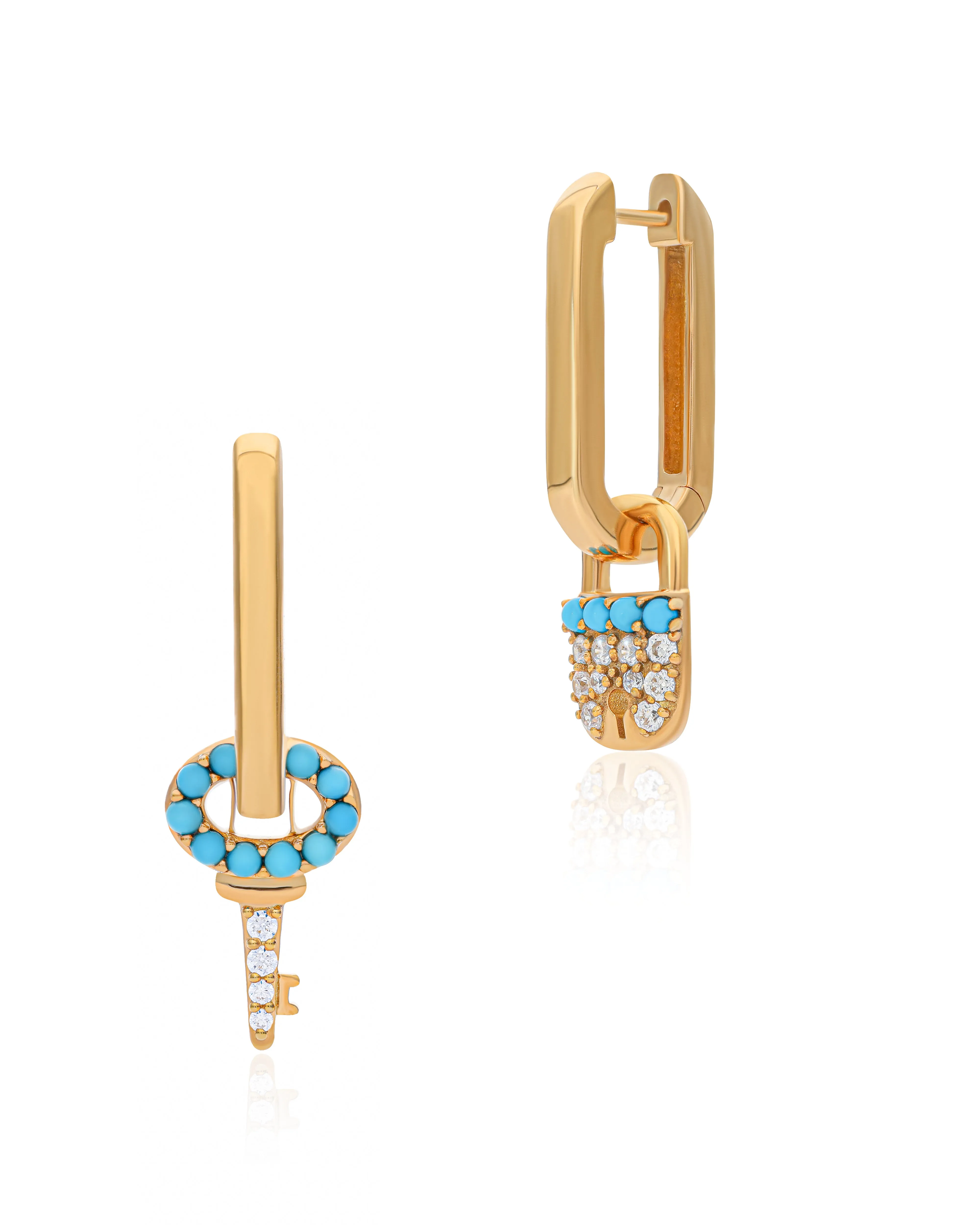 Timeless Sparkle Charm Vermeil Hoops - Turquoise