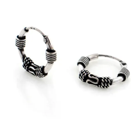Tiny 15mm Hoops Bali Wrapped Sterling Silver Neverending Hoop Earrings