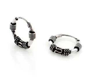 Tiny 15mm Hoops Bali Wrapped Sterling Silver Neverending Hoop Earrings