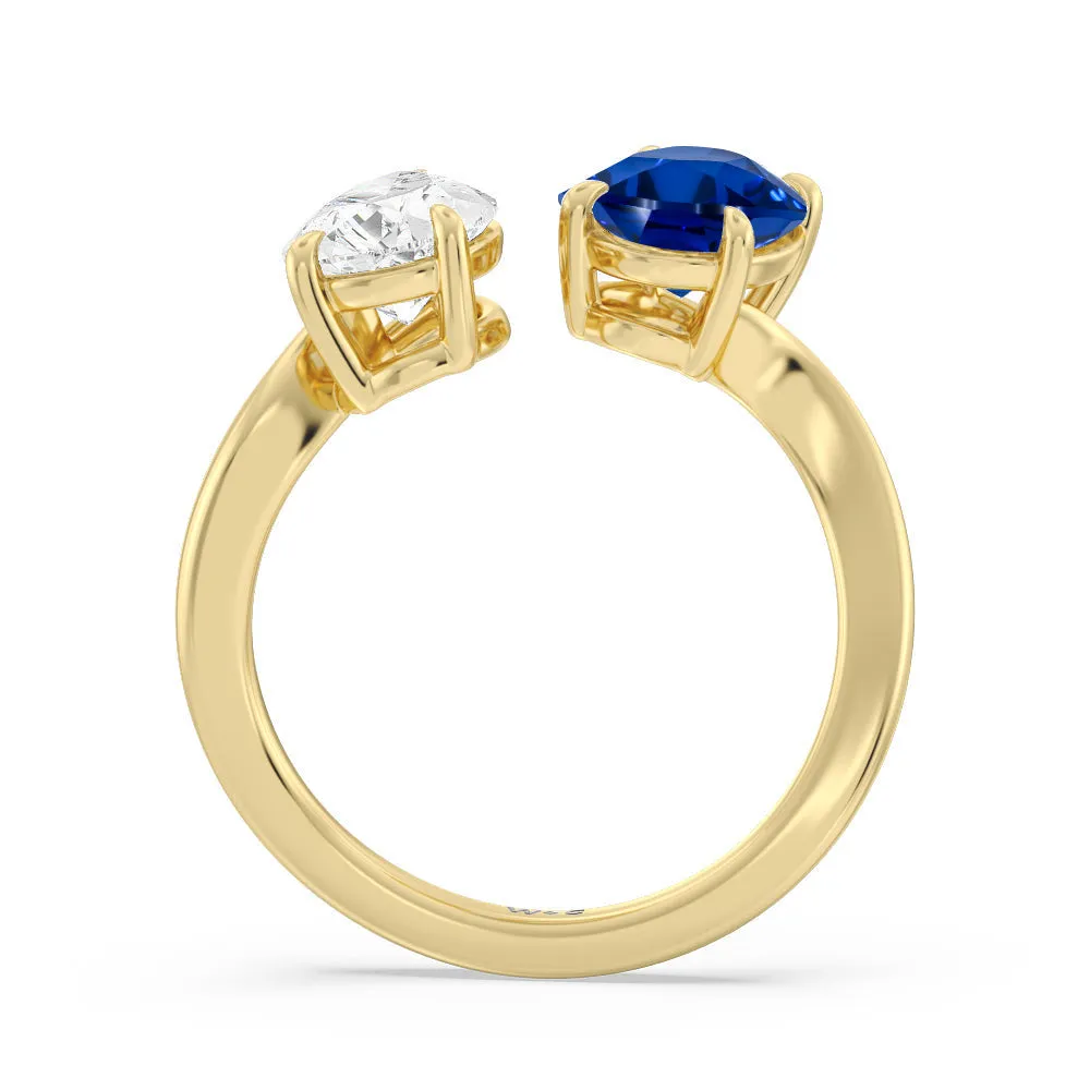 Toi Et Moi Created Sapphire Oval and Pear Diamond Curved Engagement Ring
