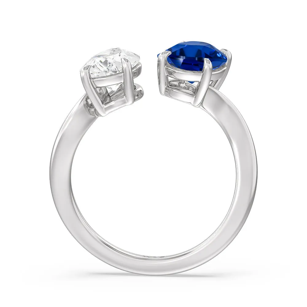 Toi Et Moi Created Sapphire Oval and Pear Diamond Curved Engagement Ring