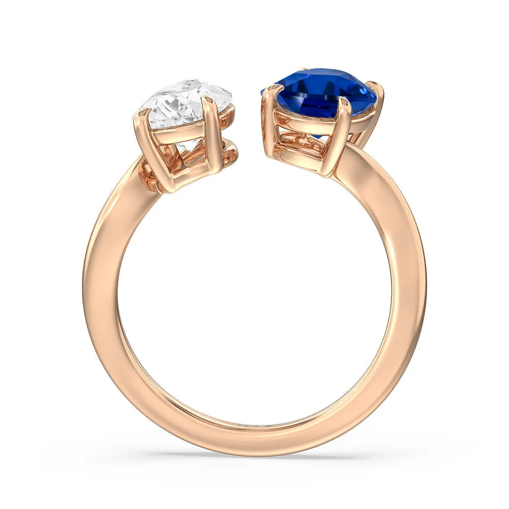 Toi Et Moi Created Sapphire Oval and Pear Diamond Curved Engagement Ring