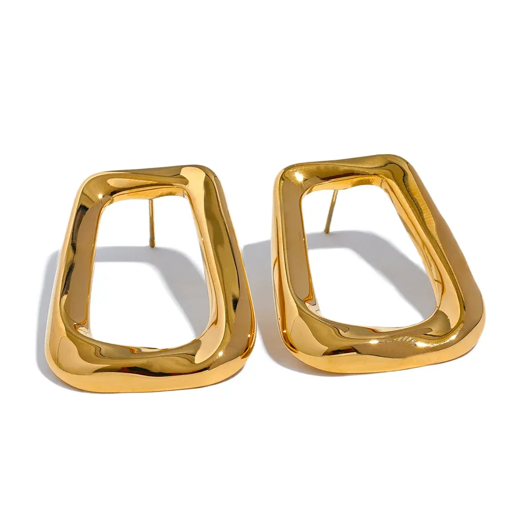 VAIGE Minimalist Square Hollow Stud Earrings - Rust Proof Stainless Steel, Gold & Silver Finish, Trendy Daily Jewelry