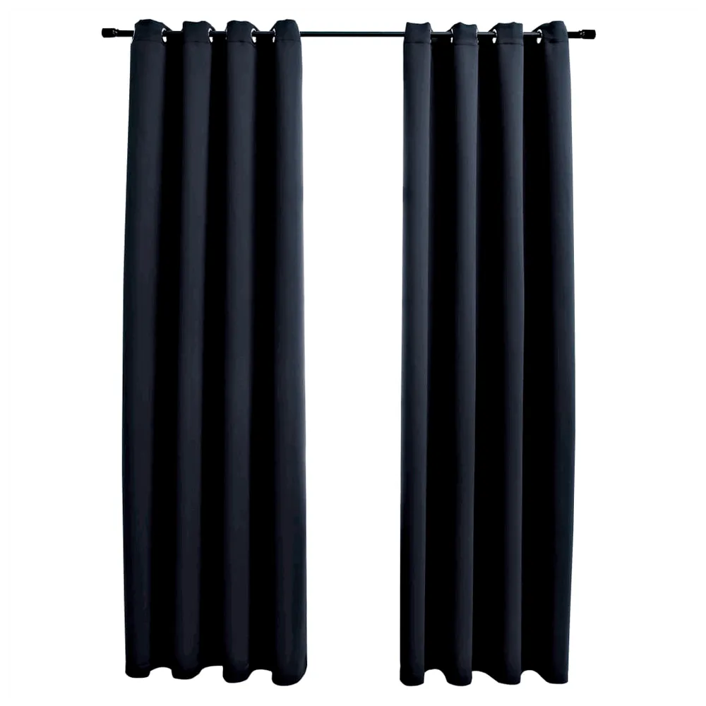 vidaXL Blackout Curtains with Metal Rings 2 pcs Black 140x175 cm