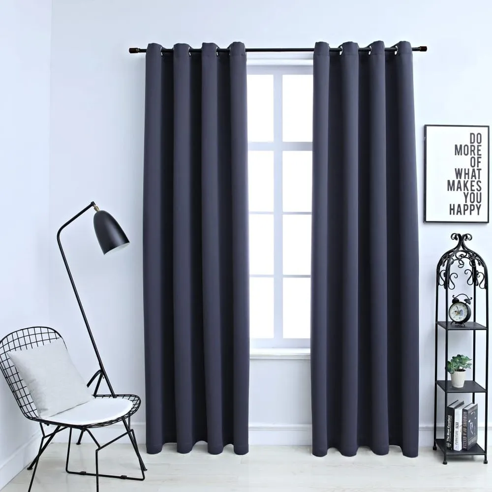 vidaXL Blackout Curtains with Metal Rings 2 pcs Black 140x175 cm