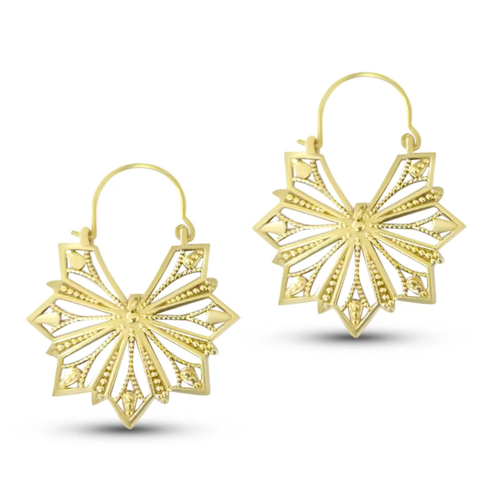 Vintage Geometric Gold Metal Hollow Flower Drop Earrings