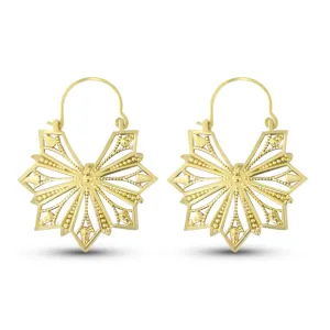 Vintage Geometric Gold Metal Hollow Flower Drop Earrings