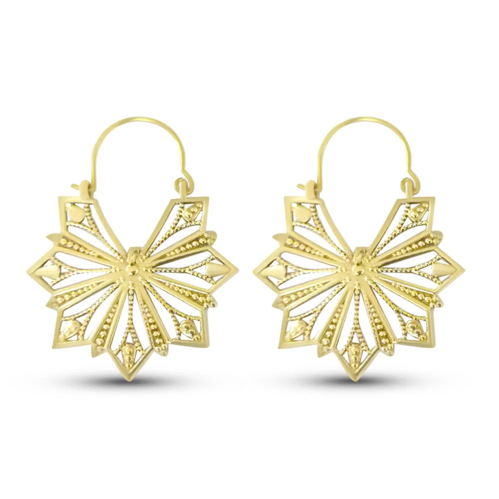Vintage Geometric Gold Metal Hollow Flower Drop Earrings