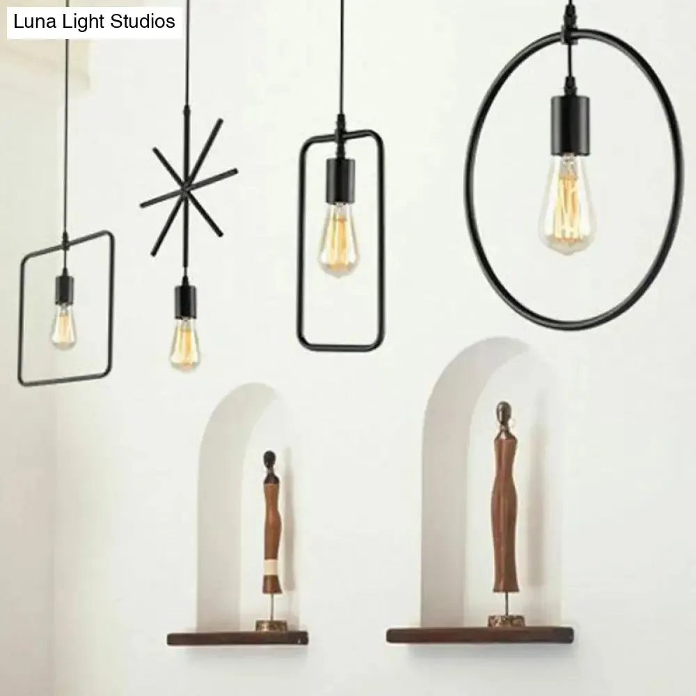 Vintage Geometric Pendant Light in Black - Metal Suspension Lighting for Living Room
