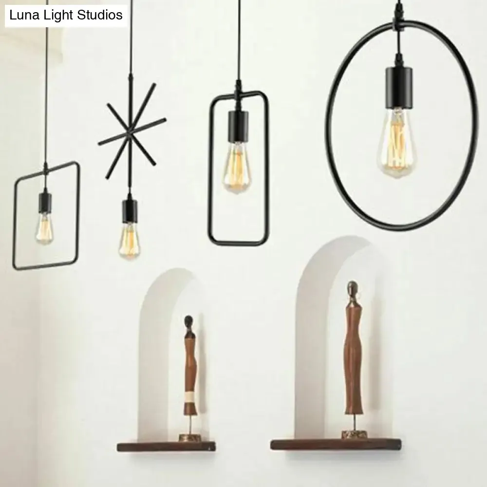 Vintage Geometric Pendant Light in Black - Metal Suspension Lighting for Living Room