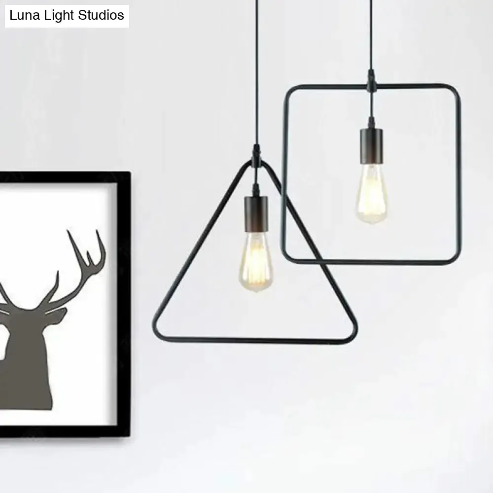 Vintage Geometric Pendant Light in Black - Metal Suspension Lighting for Living Room