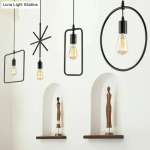Vintage Geometric Pendant Light in Black - Metal Suspension Lighting for Living Room