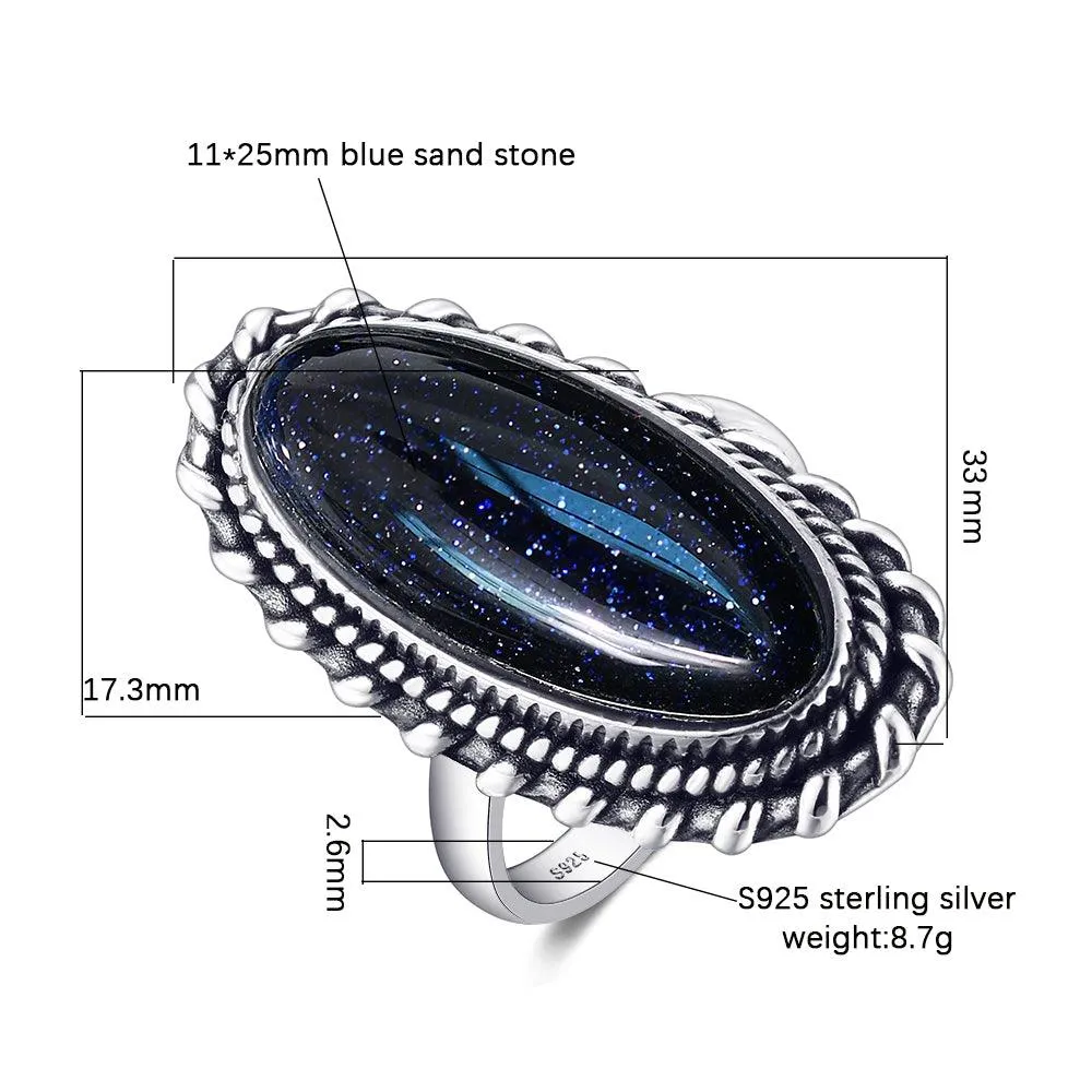 Vintage Silver Blue Sand Hollow Elegant Ring