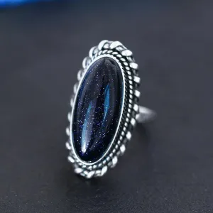 Vintage Silver Blue Sand Hollow Elegant Ring