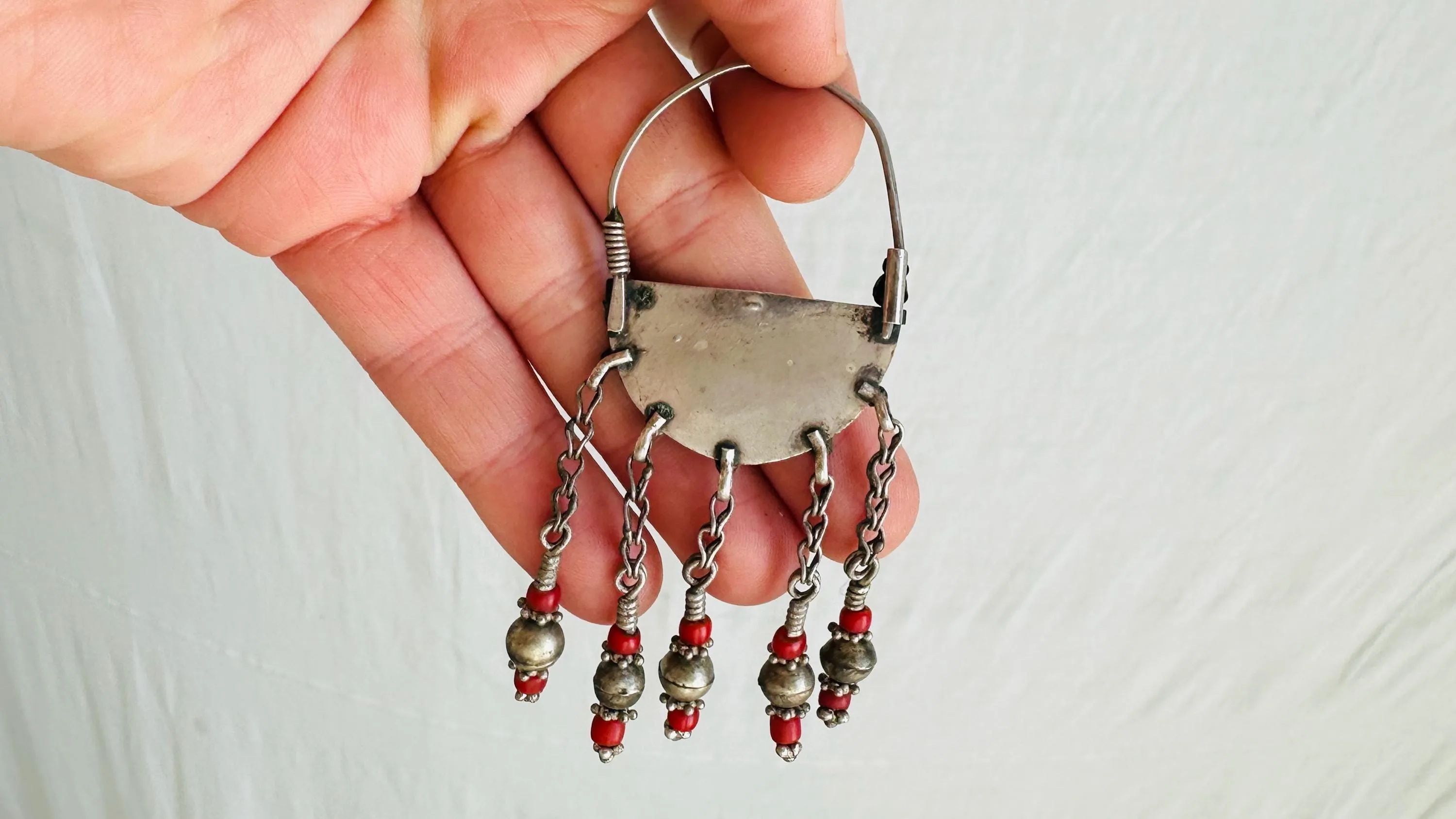 Vintage Uzbek Bukhara Earrings. Sterling Silver and Enamel. 0686