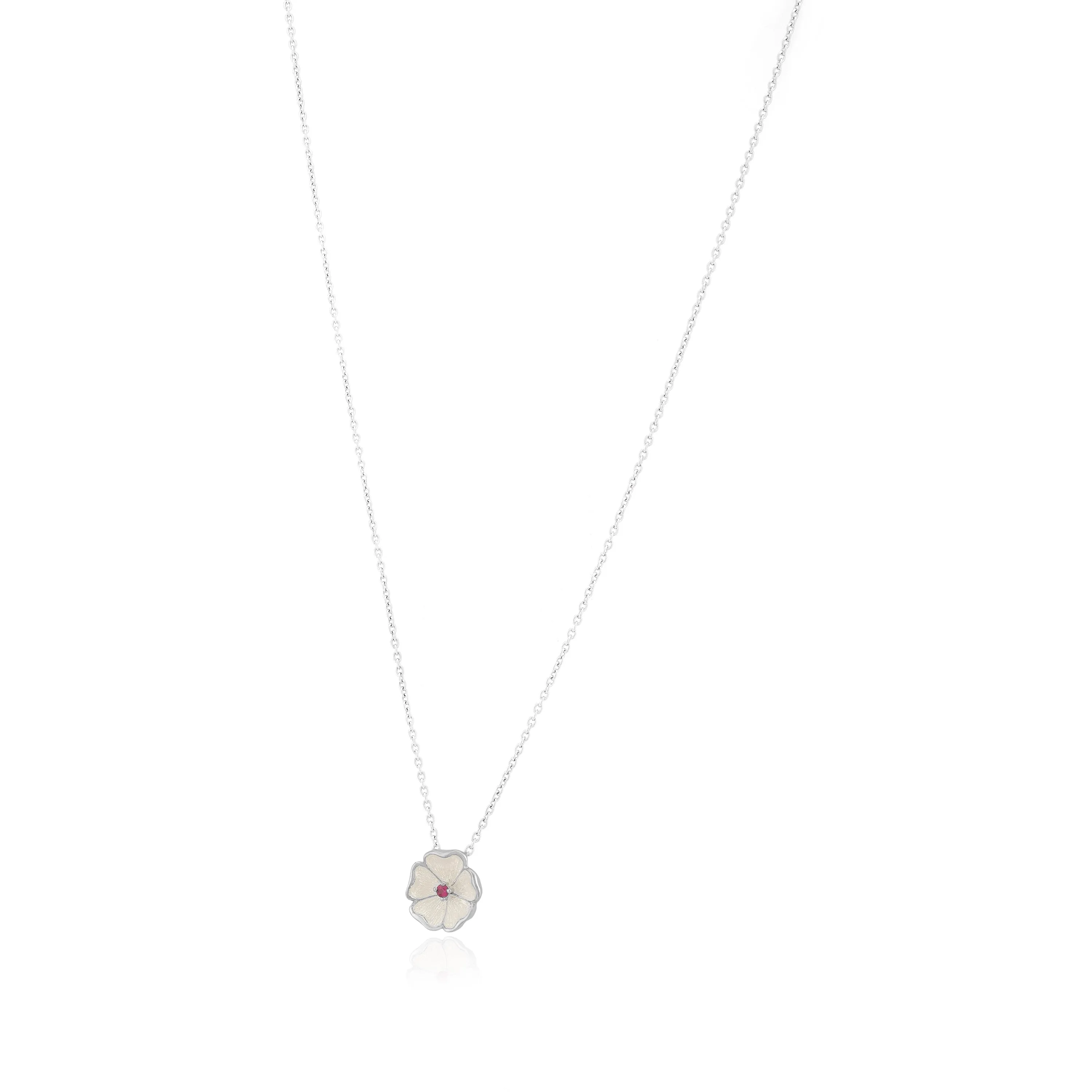 White Enamel Petals Centered Pink Rhodium Plated 925 Chain Pendants