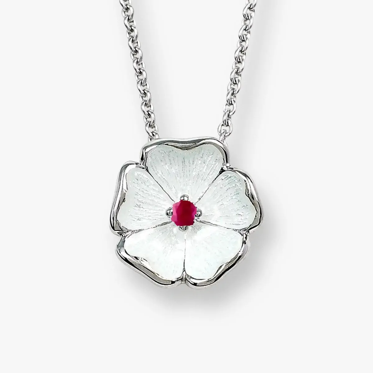 White Enamel Petals Centered Pink Rhodium Plated 925 Chain Pendants