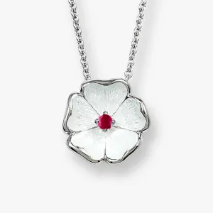 White Enamel Petals Centered Pink Rhodium Plated 925 Chain Pendants