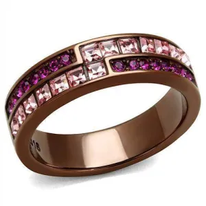Women Stainless Steel Synthetic Crystal Rings Pink Baby